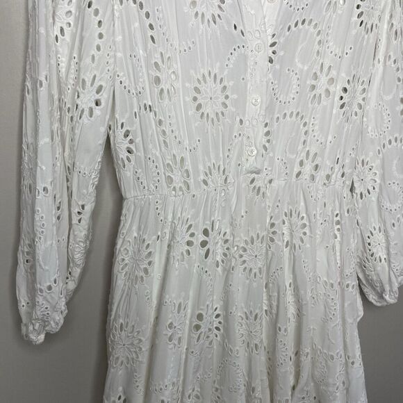 MAJE Rapala Dress Women 40 Large Eyelet Mini A-Line White Lined Pockets Viscose - Picture 4 of 16